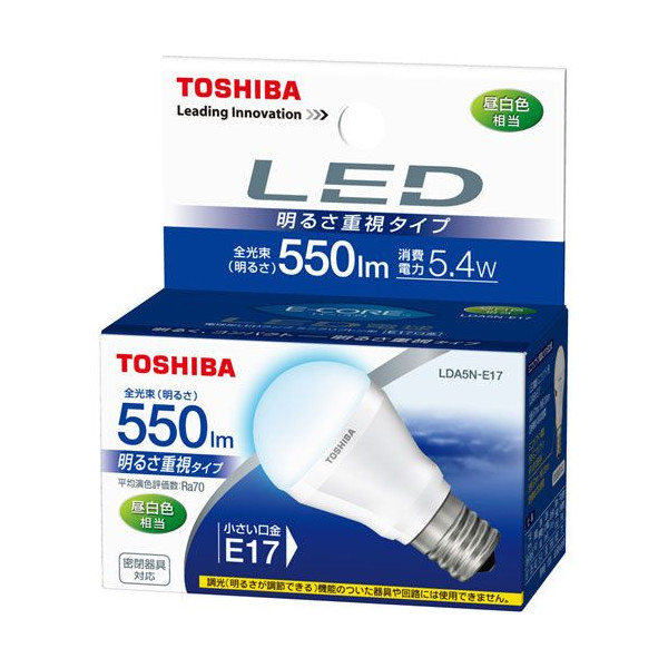 東芝 LED電球 ミニクリプトン形 大光量 E17 [昼白色] イーコア LDA5N-E17